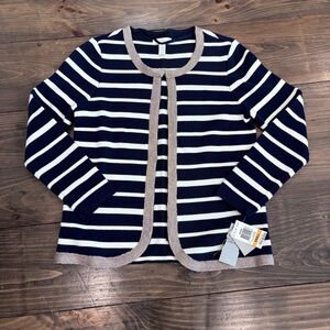 NWT Charter Club Navy and White Striped Cardigan with Metallic Gold trim, size S